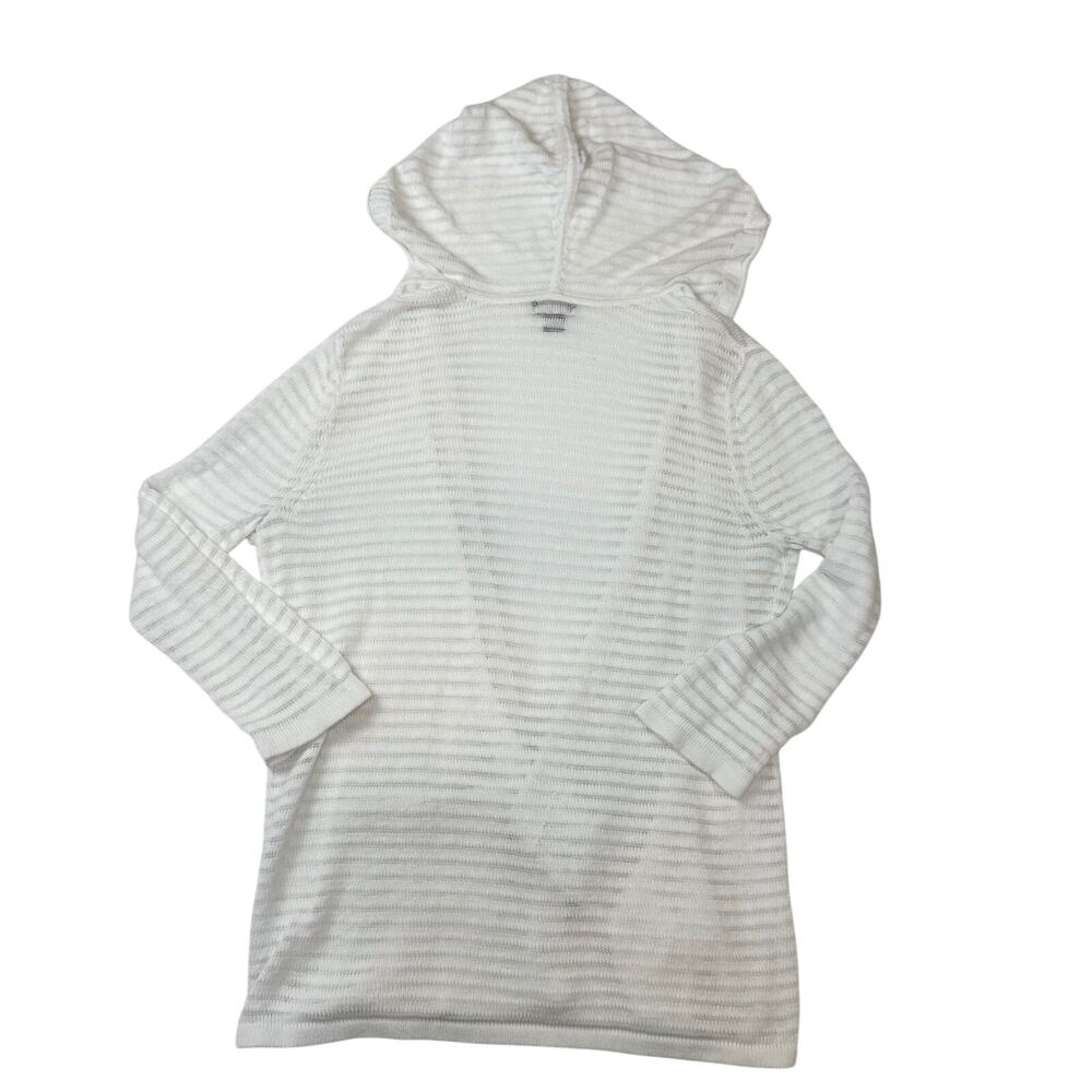 Eddie Bauer Ivory Hooded Open Front Cardigan Women’s Medium Lightweight Knit - Picture 2 of 13